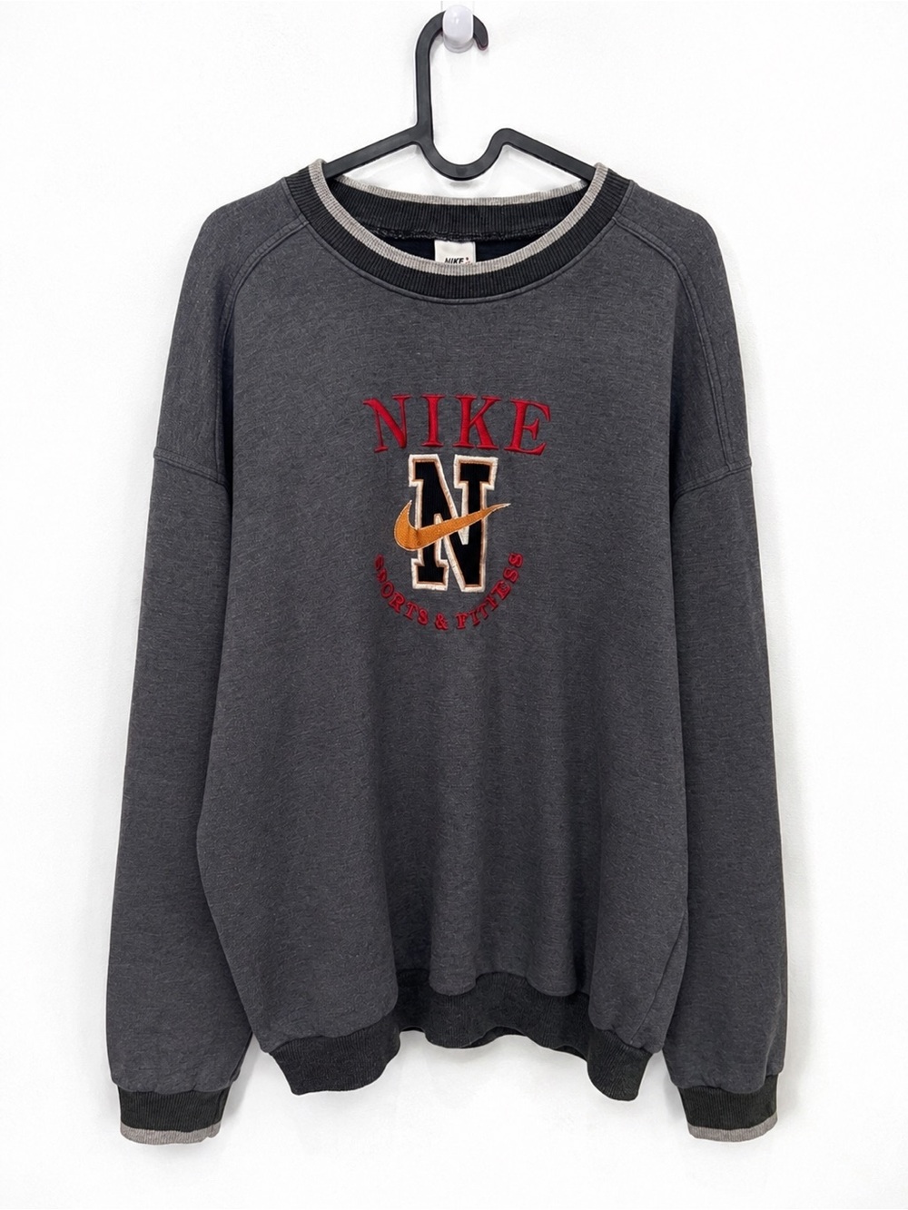 Vintage 1980’s Nike Sweatshirt Gray Embroidered Spellout Crewneck Men’s Large
